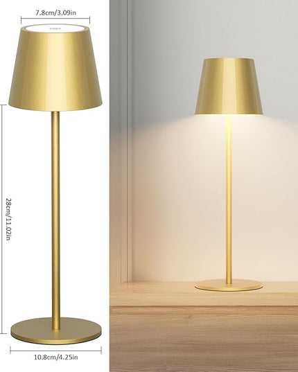 2 Pack Dimmable Table Lamp 3000k Warm White, IP54 Wireless Bottle Lamp for Indoor and Outdoor, 5000 mAh Rechargeable Table Lamp for Family, Restaurant & Bar(Gold) - LeafyLoom