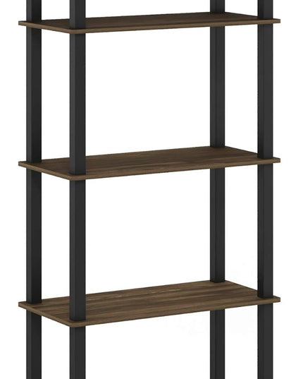 Furinno Turn-N-Tube 5-Tier Multipurpose Shelf / Display Rack / Storage Shelf / Bookshelf, Square Tubes, Columbia Walnut/Black - LeafyLoom