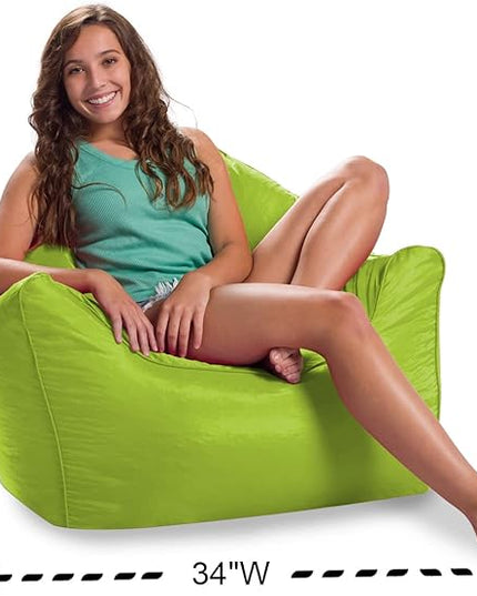 Posh Creations Structured Comfy Bean Bag Chair for Gaming, Reading, and Watching TV, Malibu Lounge, Soft Nylon-Lime - LeafyLoom
