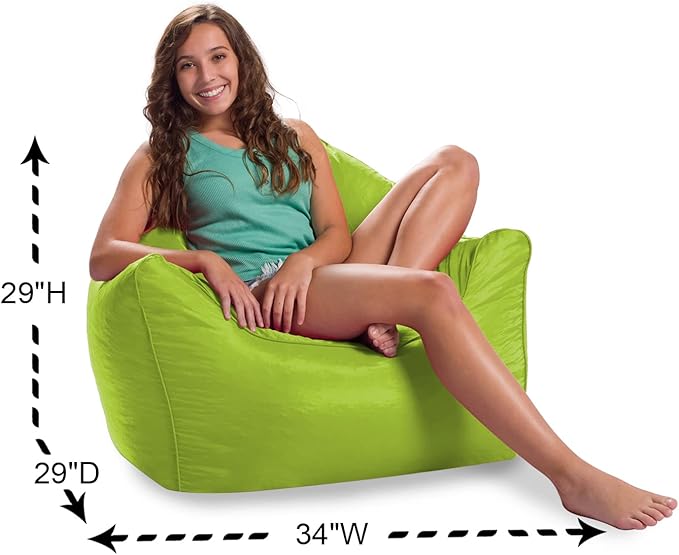 Posh Creations Structured Comfy Bean Bag Chair for Gaming, Reading, and Watching TV, Malibu Lounge, Soft Nylon-Lime - LeafyLoom