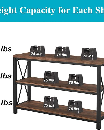 BON AUGURE Rustic Console Table Behind Couch, Industrial Entryway Table with Shelves, 3 Tier Sofa Table for Living Room (47 Inch, Rustic Oak) - LeafyLoom