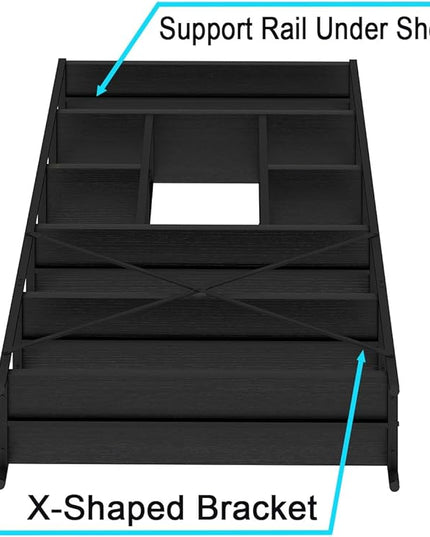 LVB 6 Tier Tall Black Bookshelf, Modern Large Wide Book Rack Storage, Industrial Wood Metal Etagere 6 Shelf Bookcase, Farmhouse Open Display Book Shelf Organizer for Bedroom Living Room Office, Black - LeafyLoom