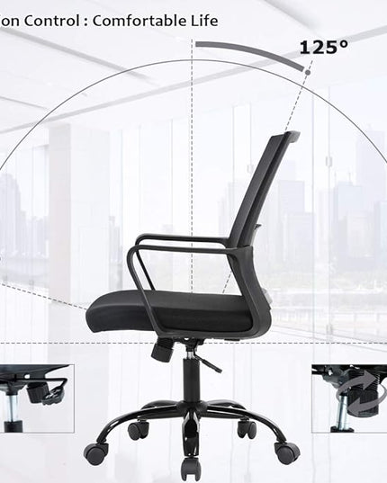 Home Office Chair Ergonomic Desk Chair Swivel Rolling Computer Chair Executive Lumbar Support Task Mesh Chair Adjustable Stool for Women Men (Black) - LeafyLoom