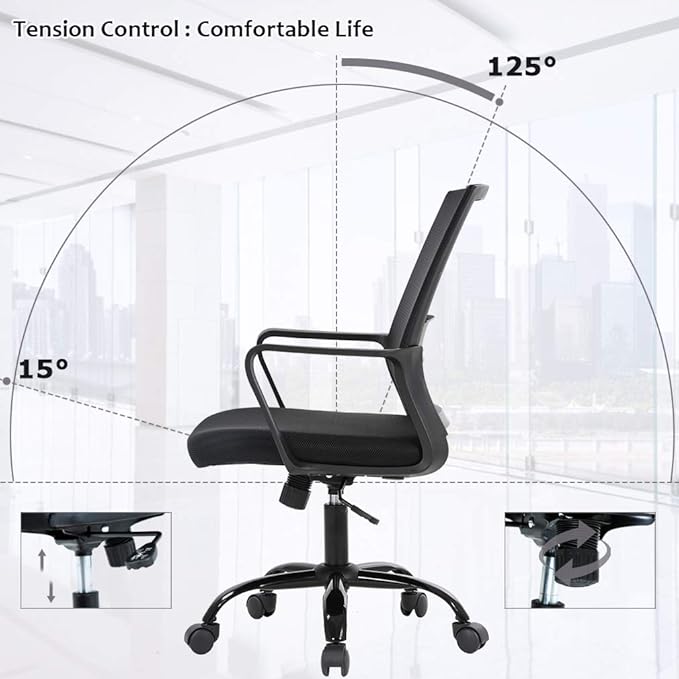 Home Office Chair Ergonomic Desk Chair Swivel Rolling Computer Chair Executive Lumbar Support Task Mesh Chair Adjustable Stool for Women Men (Black) - LeafyLoom