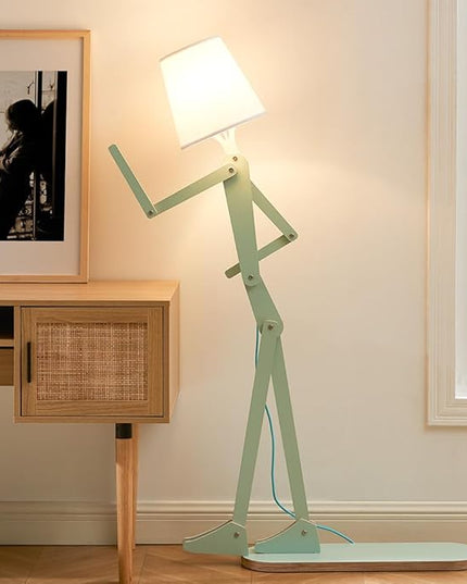 Unique Mini Wood Floor Lamp for Living Room Bedroom Office Farmhouse - Cute Corner Decorative Reading Standing Light Creative Swing Arm Arc Design Gift for Kids Room (Green Mini) - LeafyLoom