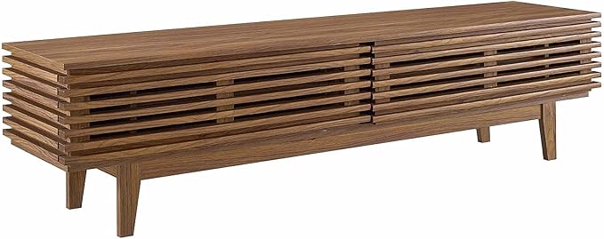 Modway Render 71" Mid-Century Modern Low Profile TV Stand in Walnut, 71 Inch - LeafyLoom