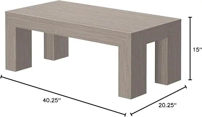 Plank+Beam Modern Rectangular Coffee Table, Solid Wood, 40 Inch, Rectangle Coffee Table for Living Room, Mini Center Tables for Small Spaces, Small Living Space Tea Table, Seashell Wirebrush - LeafyLoom