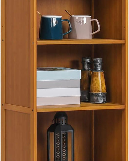 MoNiBloom Bamboo 5 Tier Free Standing Narrow Bookcase Display Storage Shelves Collection Décor Furniture for Home Office Living Room, Brown - LeafyLoom