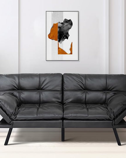 MUUEGM Futon Sofa Bed,Convertible Adjustable Backrest Armrests Memory Foam Couch Bed, Modern Faux Leather Futon Sleeper Couch Loveseat for Living Room,office,Apartment,Small Space,Matte Black - LeafyLoom