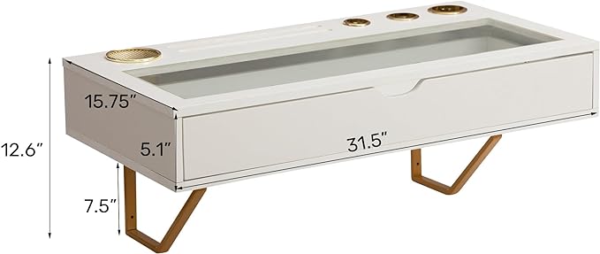 ALIMORDEN Floating Shelf with Drawer,Floating Drawer for Bathroom, White Wall Mounted Desk,Pull Out Drawer, 31 inch Surface, Floating Wall Desk, Hanging Desk, White - LeafyLoom