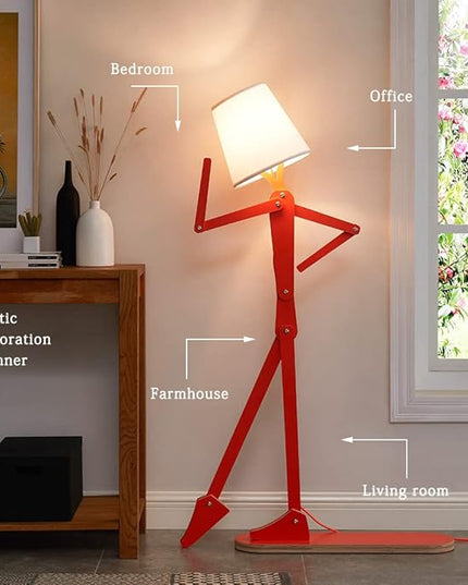 Cool Tall Floor Lamp for Bedroom & Living Room - Unique Corner Decorative Reading Standing Light Wood Creative Swing Arm Design Gift for Kids/Boys/Girls, Home, Farmhouse - Bulb Included - LeafyLoom