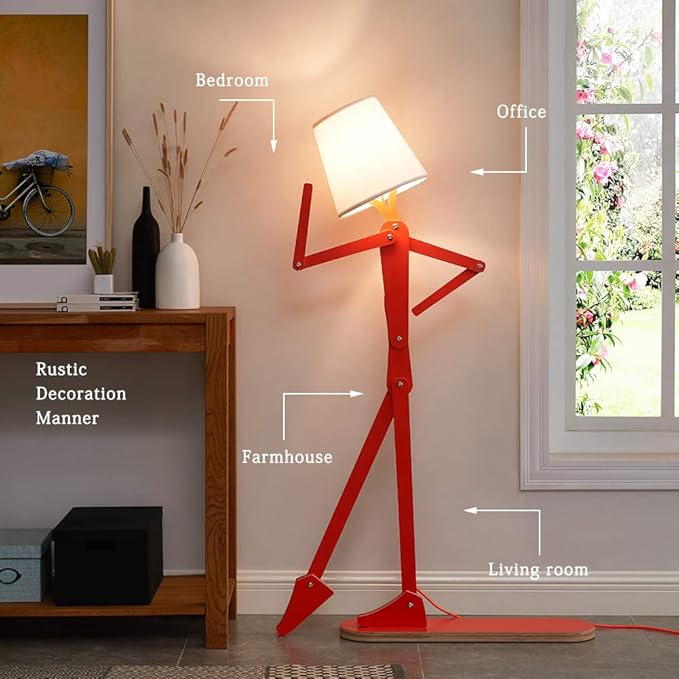 Cool Tall Floor Lamp for Bedroom & Living Room - Unique Corner Decorative Reading Standing Light Wood Creative Swing Arm Design Gift for Kids/Boys/Girls, Home, Farmhouse - Bulb Included - LeafyLoom