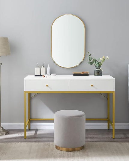 SUPERJARE Vanity Desk with Drawers, 47 inch Computer Desk, Modern Simple Home Office Desks, Makeup Dressing Table for Bedroom - White and Gold - LeafyLoom