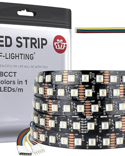 BTF-LIGHTING RGBCCT 5 Colors in 1 LED Tape Lights 5050SMD RGBWW RGB+Dimmable Color Temperature 2700K-6500K 16.4ft 96LED/m 480LED IP30 DC12V Black PCB for Home Decoration(No Adapter or Controller) BTF-LIGHTING
