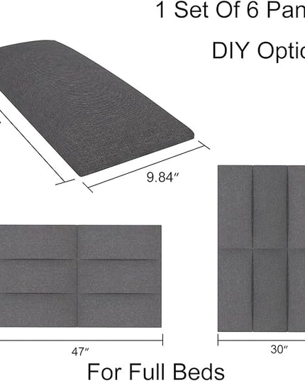 Tbfit Upholstered Wall Mounted Headboard, Soundproof Peel and Stick Headboards for Full Size Bed, Dorm Tufted Floating Bed Headboard, Pack of 6 Panels Sized 10” x 24” (Charcoal Gray) - LeafyLoom
