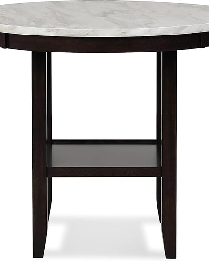 New Classic Furniture Celeste 5-Piece Faux Marble Round Counter Set with 1 Table and 4 Chairs, 42-Inch, Black - LeafyLoom