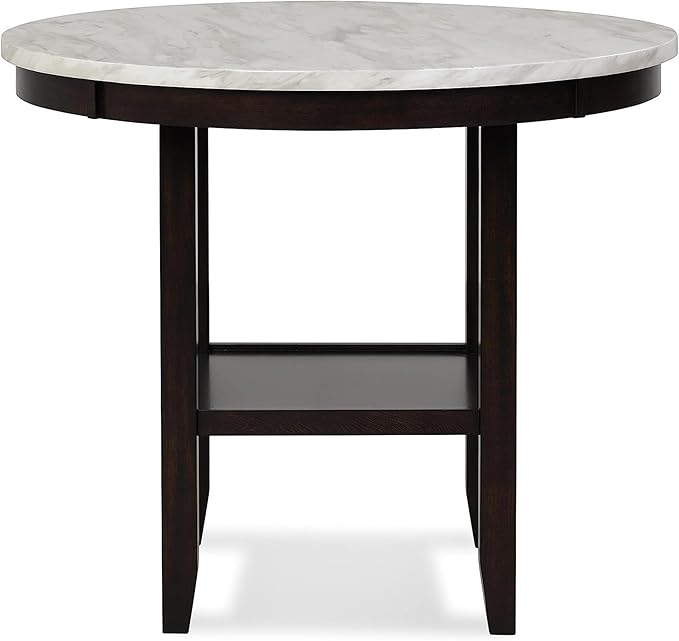 New Classic Furniture Celeste 5-Piece Faux Marble Round Counter Set with 1 Table and 4 Chairs, 42-Inch, Black - LeafyLoom