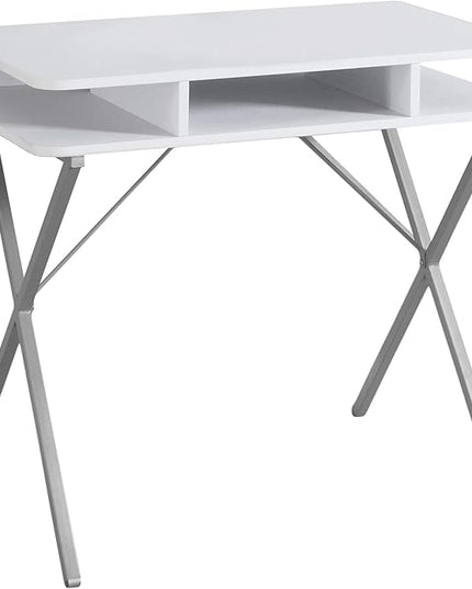 Monarch Specialties I 7100 Computer Desk, Home Office, Laptop, Storage Shelves, 31" L, Work, Metal, Laminate, White, Grey, Contemporary, Modern - LeafyLoom