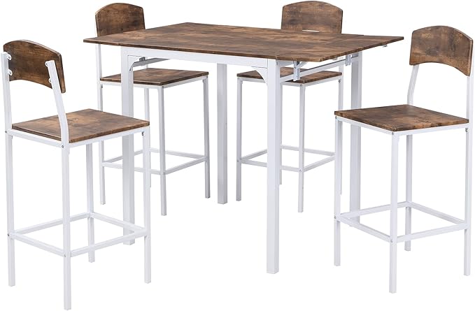 NicBex Small Dining Table Set for 4 Counter Height Dining Table Set Modern 3-Piece Round Dining Table Set with Drop Leaf and 2 Chairs for Small Places, Space-Saving, Rustic Brown - LeafyLoom