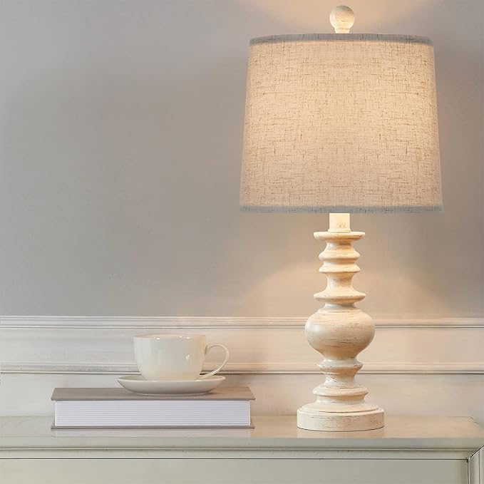 BOBOMOMO Resin 20.5" Farmhouse Lamps for Bedrooms Retro Side Table Lamps Bedside Lamp for Side Nightstand Living Room,Suitable for Decorating Small Areas（1 Pack） - LeafyLoom