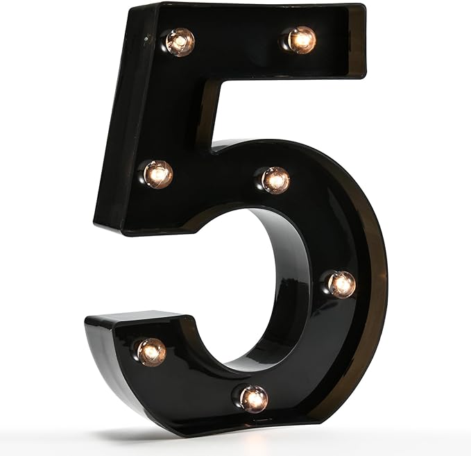 Light Up Black Alphabet Marquee Number Sign LED Marquee Number Lights Sign for Night Light Home Bar Christmas Lamp Birthday Party Wedding Decoration 5 - LeafyLoom