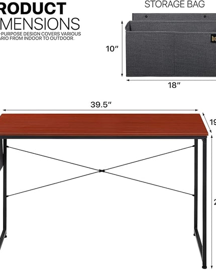 MoNiBloom Home Office Computer Desk with Storage Bag, 40" Writing Study Modern Simple Style Laptop Table, Teak Color - LeafyLoom