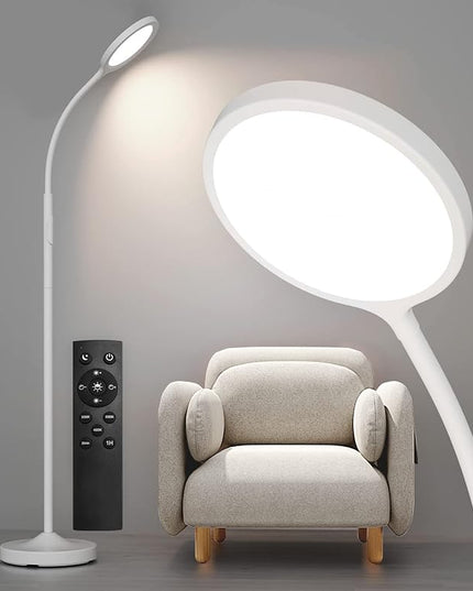 White Floor Lamp,Super Bright Dimmable Led Floor Lamps for Living Room, Custom Color Temperature Standing Lamp with Remote Push Button, Adjustable Gooseneck Reading Floor Lamp (LK-1006) - LeafyLoom