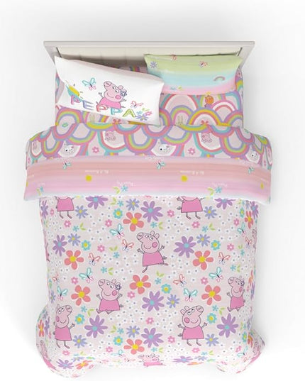 Franco Peppa Pig Kids Bedding Super Soft Comforter and Sheet Set with Sham, 7 Piece Full Size, (Officially Licensed Product) - LeafyLoom