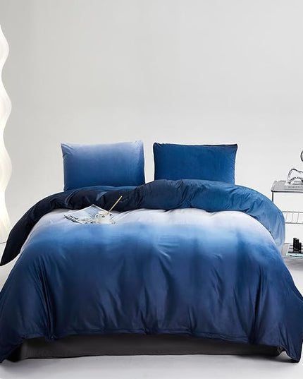 Wellboo Gradient Blue Velvet Comforter Queen Fluffy Blue White Bedding Comforters Women Men Ocean Sea Blue Velvet Quilts Modern White and Sky Blue Gradient Flannel Bed Abstract Art Watercolor Bed - LeafyLoom