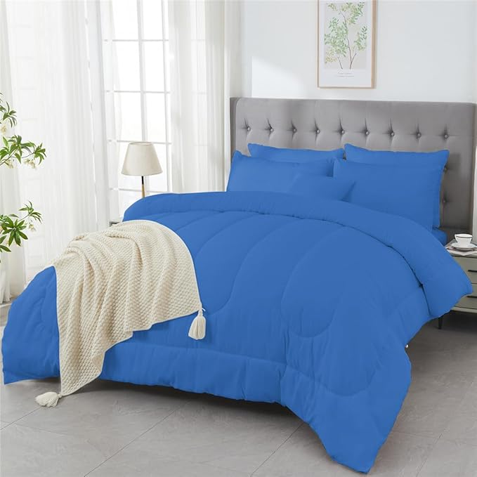 3 Piece Solid Color All Season Bedding Comforter Set Microfiber Soft Lightweight Bedding Set for Kids Teens Adults Room Decor with 1 Comforter and 2 Pillowcases Queen - LeafyLoom