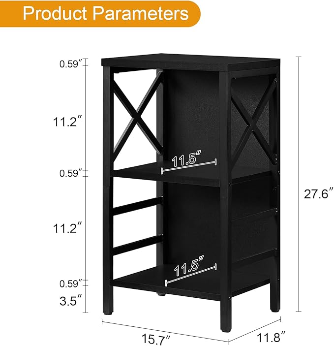 Bookcase, Industrial Small Bookshelf,3-Tier Bookcase Storage Organizer, Small Book Shelf for Small Spaces, Living Room, Bedroom and Home Office, Black - LeafyLoom