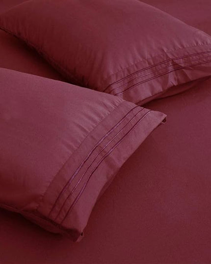 SONORO KATE Bed Sheet Set Super Soft Microfiber 1800 Thread Count Luxury Egyptian Sheets 18-Inch Deep Pocket，Wrinkle and Hypoallergenic-6 Piece (Burgundy, Twin XL-6 Piece) - LeafyLoom