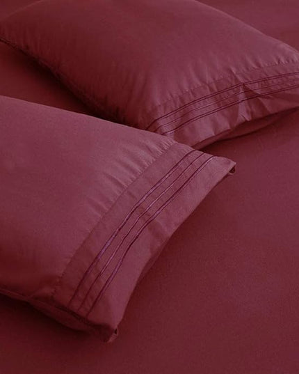 SONORO KATE Bed Sheet Set Super Soft Microfiber 1800 Thread Count Luxury Egyptian Sheets 18-Inch Deep Pocket，Wrinkle and Hypoallergenic-6 Piece (Burgundy, Twin-6 Piece) - LeafyLoom