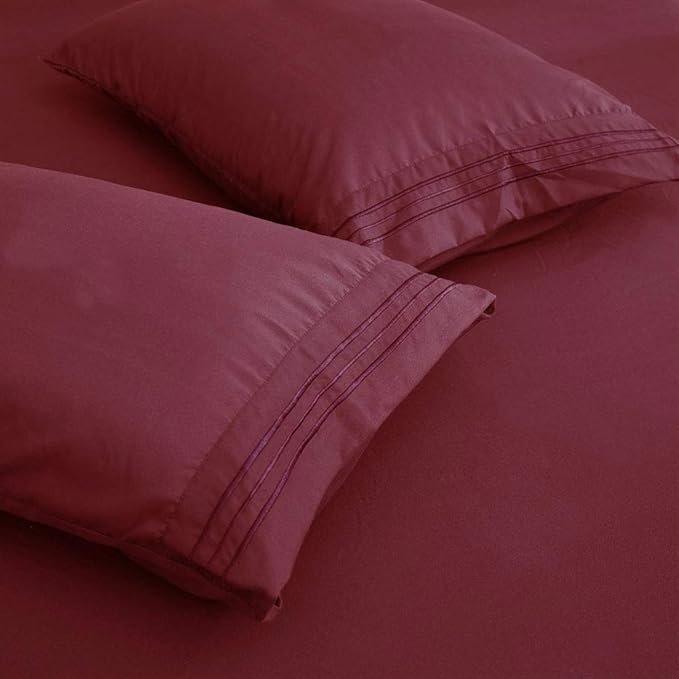 SONORO KATE Bed Sheet Set Super Soft Microfiber 1800 Thread Count Luxury Egyptian Sheets 18-Inch Deep Pocket，Wrinkle and Hypoallergenic-6 Piece (Burgundy, Twin-6 Piece) - LeafyLoom