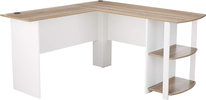 Dakota L-Shaped Desk with Bookshelves, White/Sonoma Oak - LeafyLoom