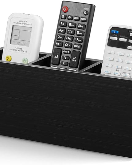 TV Remote Holder, Wall Remote Control Holder, 3 Slots Remote Caddy Wall Mount, Wooden TV Remote Wall Holder, Wall Pen Holder, Black - LeafyLoom
