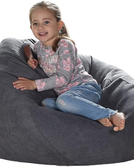 YuppieLife Stuffed Animals Bean Bag Chair Cover Candy-Colored Bean Bag（Just Cover, No Filling）/Large Stuff 'n Sit Organization/Toy Storage Bag/Kids Toys Organizer（27'',Dark Grey） - LeafyLoom