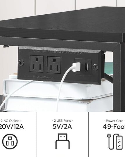 HOOBRO 2-Drawer Mobile File Cabinet, Filing Cabinet with Charging Station, Rolling Printer Stand with Open Storage Shelf, fits A4/Letter-Size for Home Office, Nonwovens Drawer, Black BB10UWJ01 - LeafyLoom