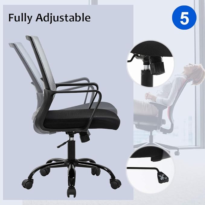 Home Office Chair Ergonomic Desk Chair Swivel Rolling Computer Chair Executive Lumbar Support Task Mesh Chair Adjustable Stool for Women Men,Grey - LeafyLoom