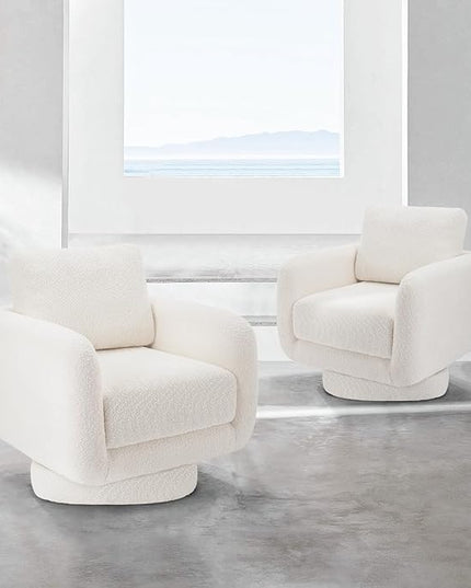 COLAMY Swivel Accent Chairs Set of 2, 32Inches Wide Upholstered Armchair with Plush Back Pillow for Living Room, Modern Sofa Corner Chair for Nursery/Living Room/Bedroom-White - LeafyLoom