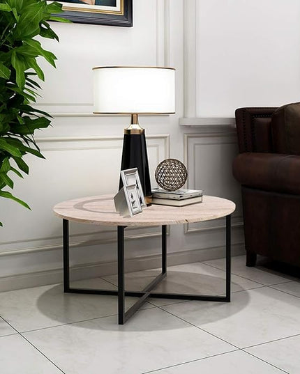 Round Coffee Table Kitchen Dining Table Modern Tea Table Office Conference Pedestal Desk Computer Study Desk White/Black - LeafyLoom