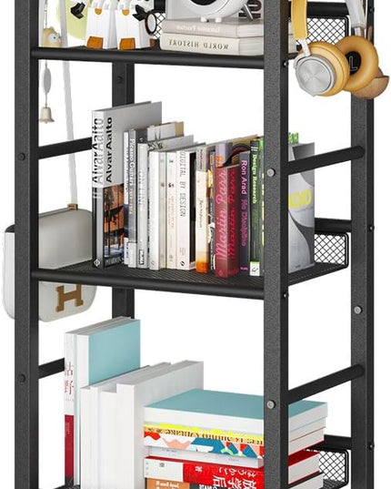 YMYNY 5 Tier Bookshelf, Freestanding Bookcase for Living Room, Bedroom, Home Office, Multi-Functional Storage Rack Organizer, Display Rack with Metal Frame, Rust Resistance, Black, UHBC055B - LeafyLoom