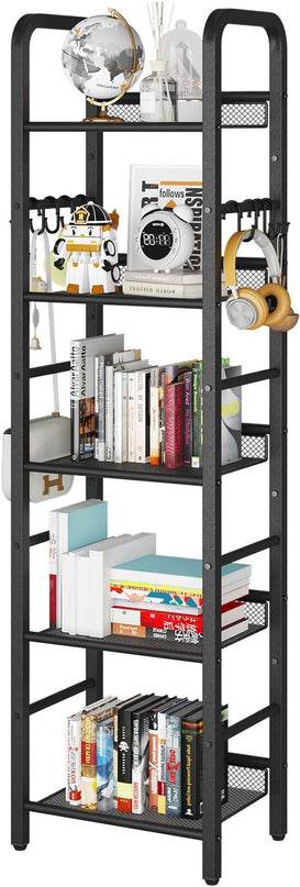 YMYNY 5 Tier Bookshelf, Freestanding Bookcase for Living Room, Bedroom, Home Office, Multi-Functional Storage Rack Organizer, Display Rack with Metal Frame, Rust Resistance, Black, UHBC055B - LeafyLoom