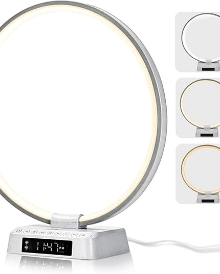 Light Alarm Clock Wake up Light Bioclock Adjustment Sunrise Alarm Clock Awakening lamp Bedside lamp Table lamp Nightstand Lamp Aureole Ring Light - LeafyLoom
