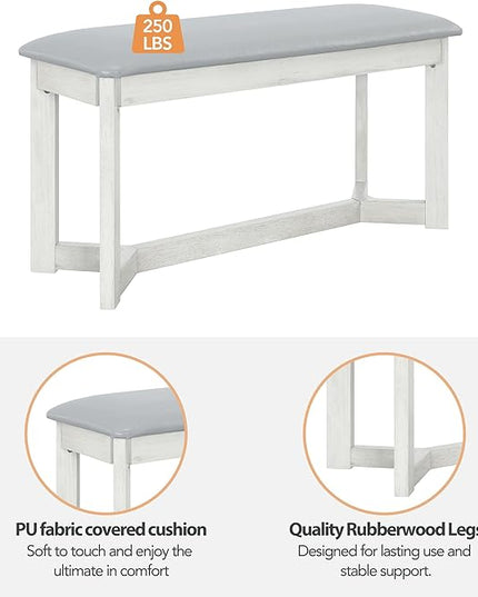 6-Piece Wood Dining Table Set with 4 PU Upholstered Chairs and Bench, Large Tabletop, for Kitchen Living Room, Farmhouse Style, Gray, 59" L x 35.4" W x 30" H - LeafyLoom