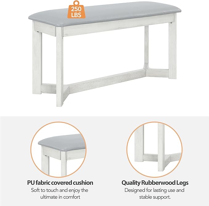 6-Piece Wood Dining Table Set with 4 PU Upholstered Chairs and Bench, Large Tabletop, for Kitchen Living Room, Farmhouse Style, Gray, 59" L x 35.4" W x 30" H - LeafyLoom