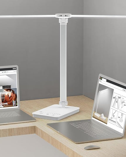 Bright LED Desk Lamp for Home Office - Dual Swing Arm Eye-Caring Architect Task Lamp, Adjustable Foldable Table Lamp, Dimmable Touch Control Desktop Lamp 5 Lighting Modes for Work/Study - LeafyLoom