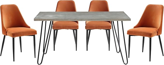 NicBex Dining Table Set for 4 Kitchen & Dining Room Tables Modern Sleek Design 5Pc Dining Set Table and 4X Side Chairs with Velvet Upholstered, Metal Frame, Orange - LeafyLoom