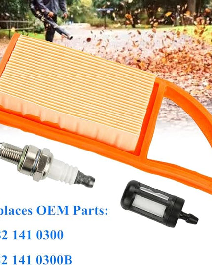 Air Filter With Fuel Filter Spark Plug for Stihl BR500 BR550 BR600 Backpack Blowers, Replaces 4282 141 0300, 4282 141 0300B - LeafyLoom
