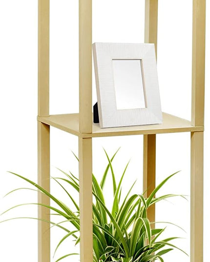 Simple Designs LF1014-TAN Etagere Organizer Storage Shelf Linen Shade Floor Lamp, Tan - LeafyLoom